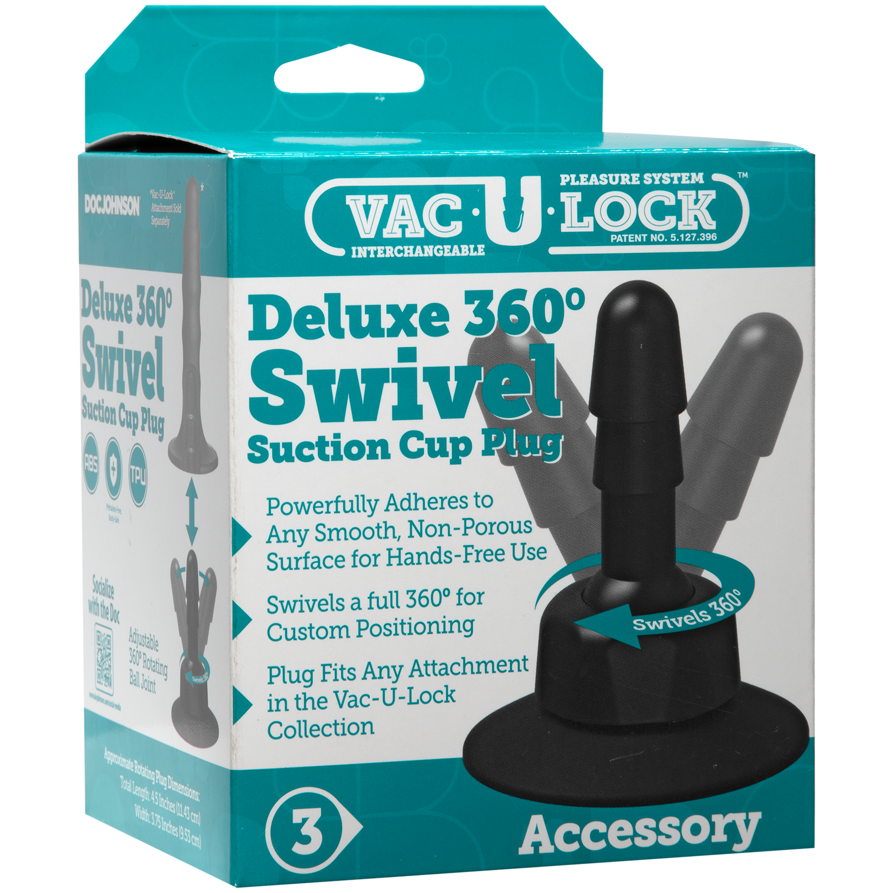 Vac-U-Lock - Deluxe 360° Swivel Suction Cup Plug - Black