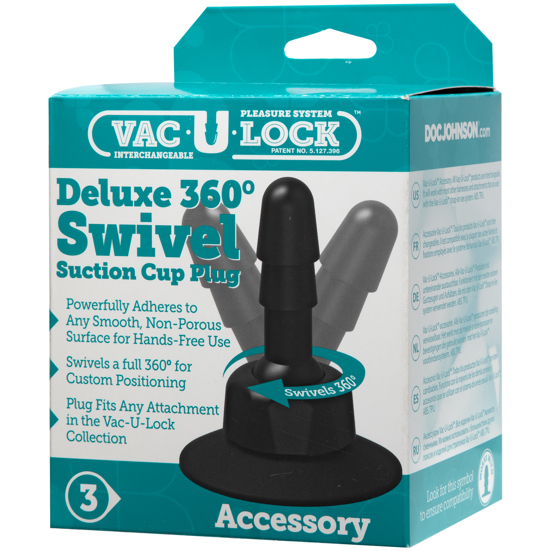 Vac-U-Lock - Deluxe 360° Swivel Suction Cup Plug - Black